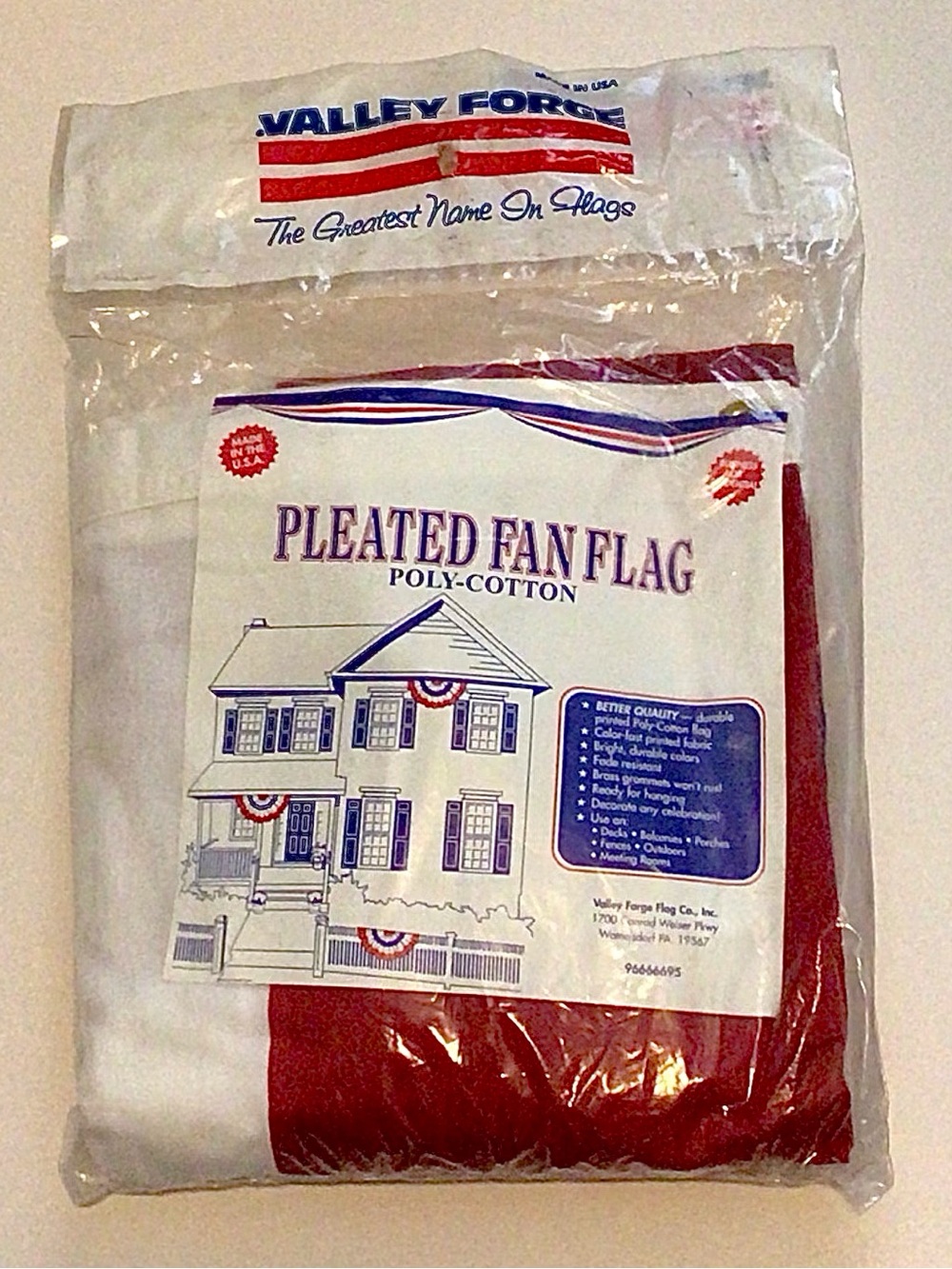 NEW Valley Forge American Flag Bunting 3ft x 6ft Pleated Half Fan NO STARS NIP
